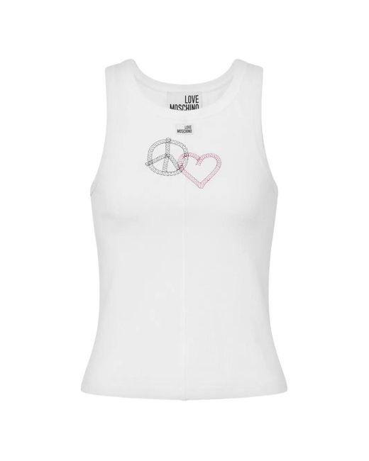 Love Moschino White Embroidered Stretch Cotton Top