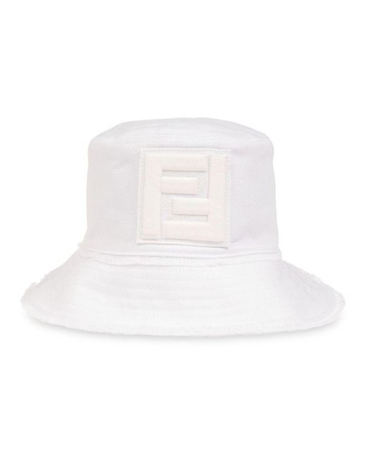 Fendi White Logo-embroidered Denim Bucket Hat