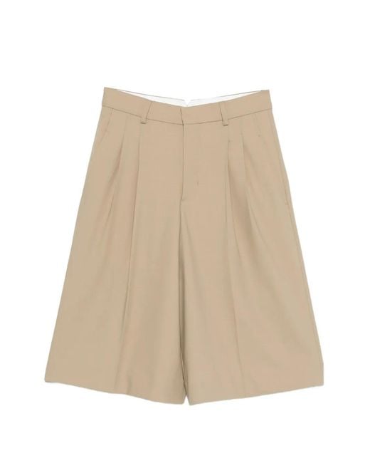 AMI Natural Belt-Loop Pleated Shorts