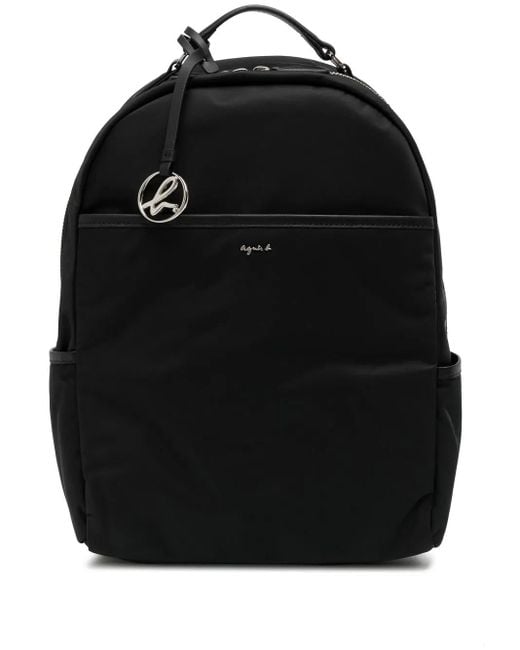 Agnes B. Black Logo-Charm Zip-Around Backpack