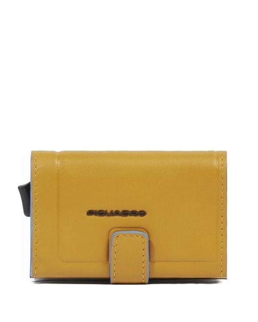 Piquadro Yellow Leather Pop-Up Card Holder for men