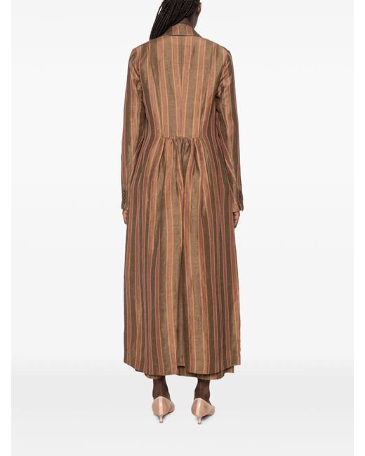 Uma Wang Brown Camelot Striped Double-Breasted Coat