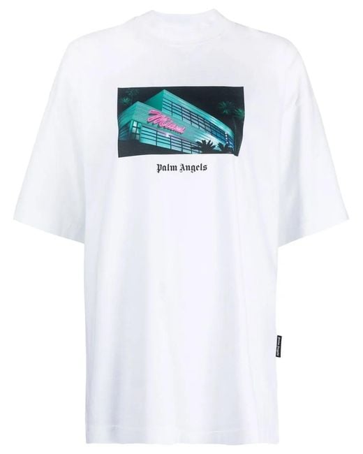 Palm Angels White Miami Printed Cotton-jersey T-shirt