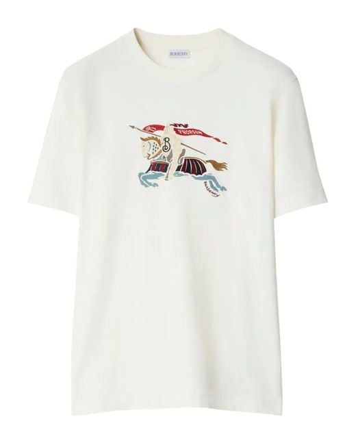 Burberry White T-Shirt With Equestrian Knight Embroidery for men