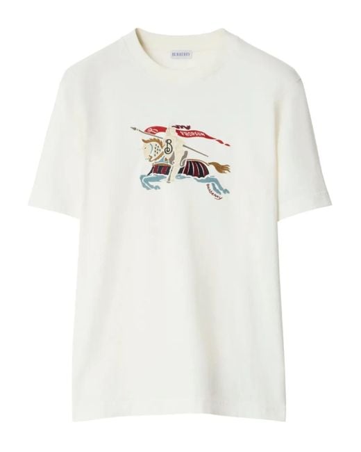 Camiseta con bordado Equestrian Knight Burberry de hombre de color White
