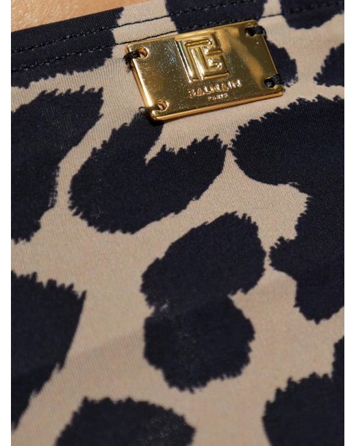 Balmain Black Badeanzug Mit Leoparden-Print