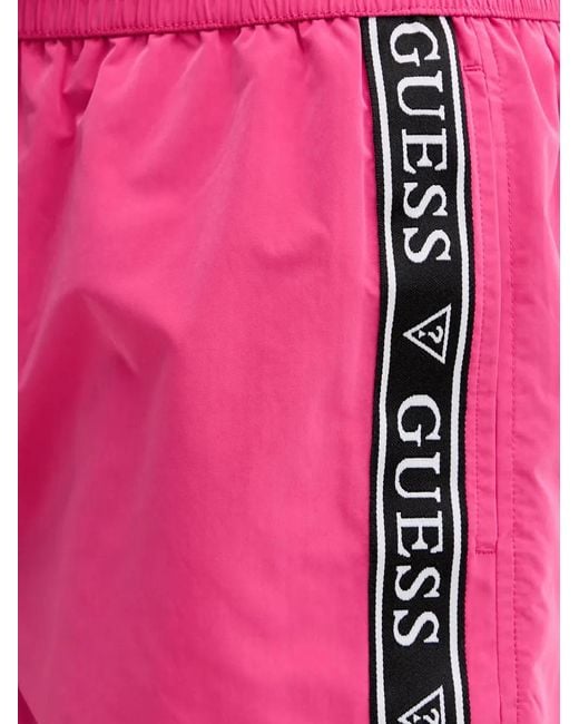 Guess Pink Logo-Tape Drawstring Swim Shorts for men