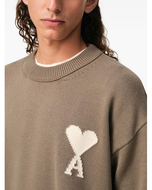 AMI Brown Ami De Coeur Crew-Neck Sweater for men