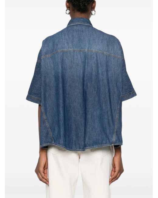 Brunello Cucinelli Blue Denim Cotton Shirt
