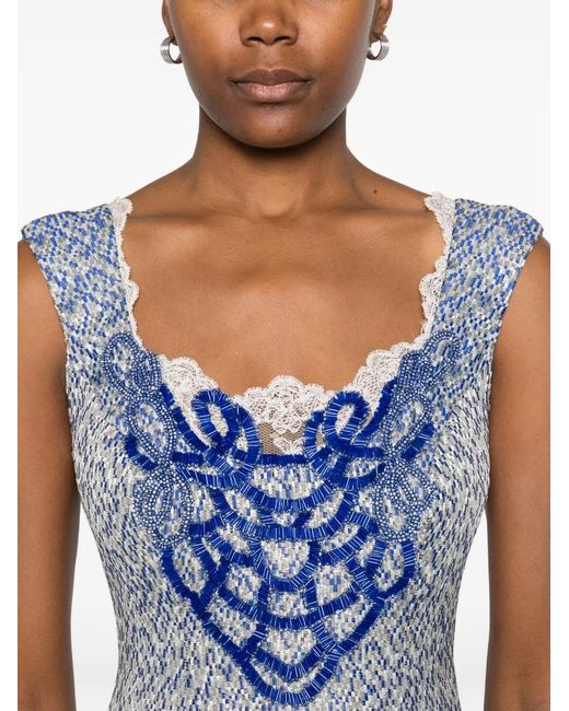 Gemy Maalouf Blue Lace-Embellished Mini Dress