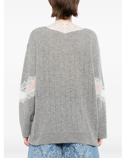 FETICO Gray Hairy-Lace Paneled Cardigan