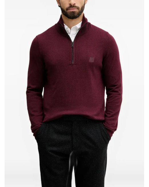Boss Red Zip-Up Logo-Patch Sweater for men