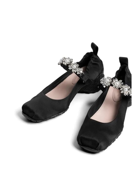 Simone Rocha Black Flower-Embellished Ballet Flats