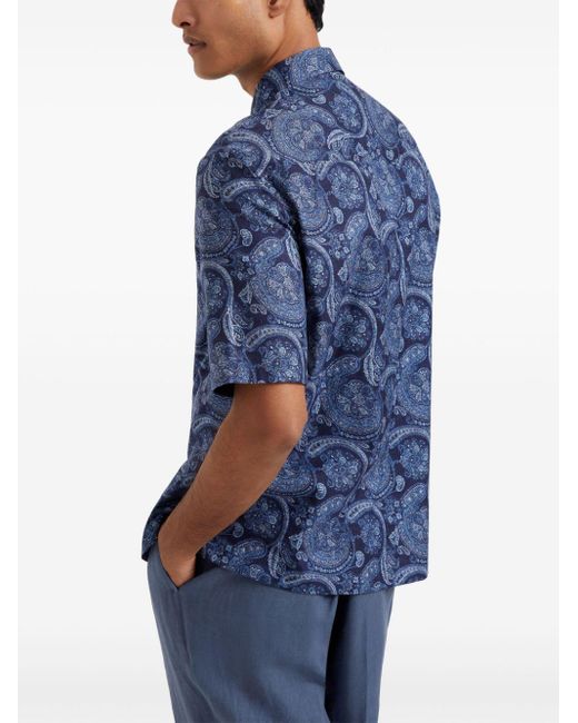 Chemise en coton à imprimé cachemire Brunello Cucinelli pour homme en coloris Blue