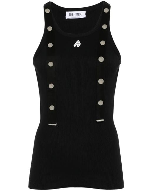 The Attico Black Ribbed Cotton Tank Top