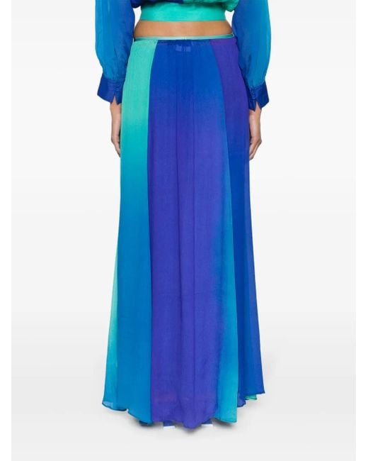 Forte_forte Blue Colour-Block Pleated Silk Maxi Skirt