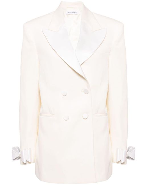 Mach & Mach White Bow-embellished Wool Blazer Dress