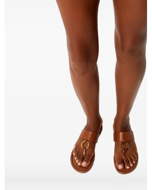 Odissi Brown Olivia Ring-Detail Leather Sandals