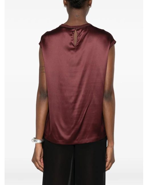 Brunello Cucinelli Red Satin Cap-Sleeve Top