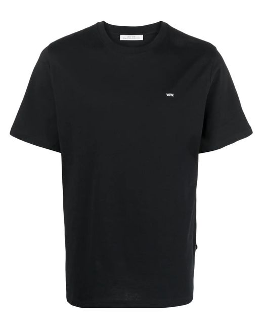 WOOD WOOD Black Logo-Print Cotton T-Shirt for men
