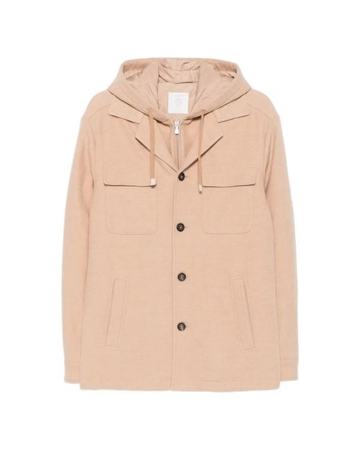Eleventy Natural Hooded Button-Up Jacket for men
