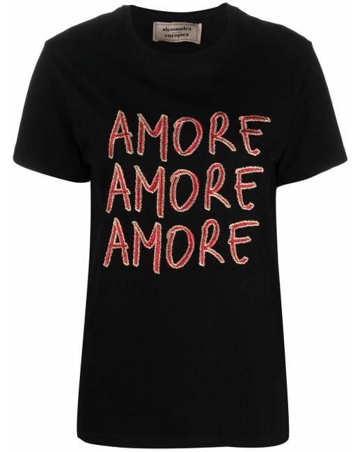ALESSANDRO ENRIQUEZ Black Amore Embroidered-Logo T-Shirt