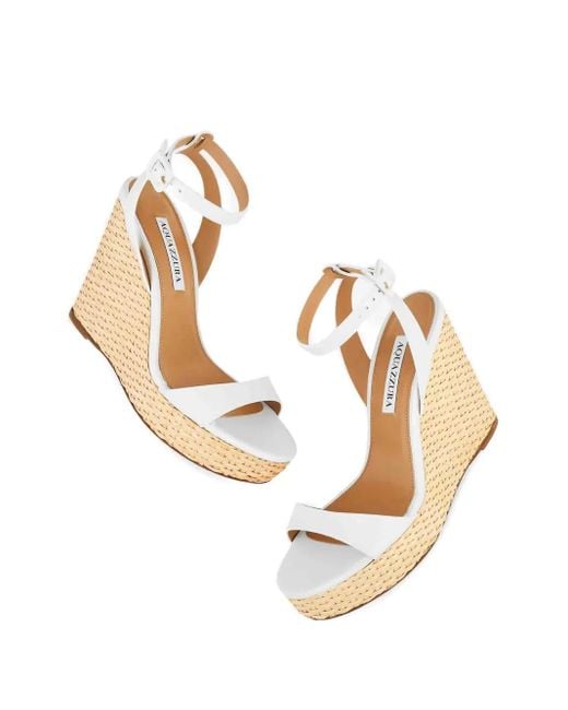 Aquazzura Natural 110Mm Sunseeker Leather Wedge Espadrilles