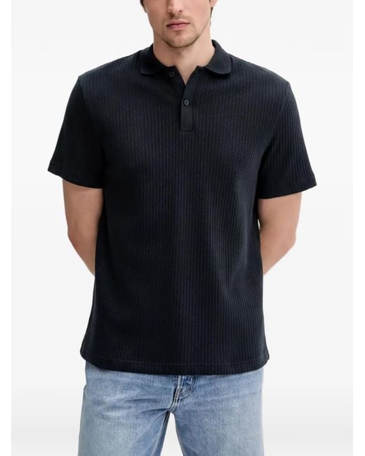 Samsøe & Samsøe Black Button Textured Polo Shirt for men