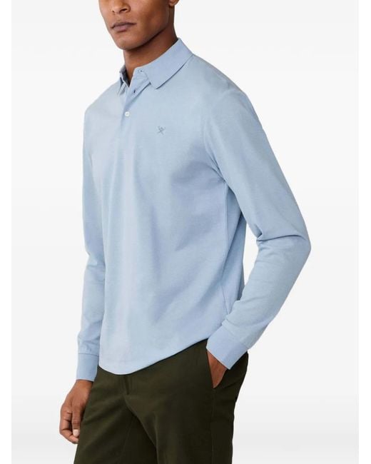 Hackett Blue Long-Sleeve Embroidered Polo Shirt for men