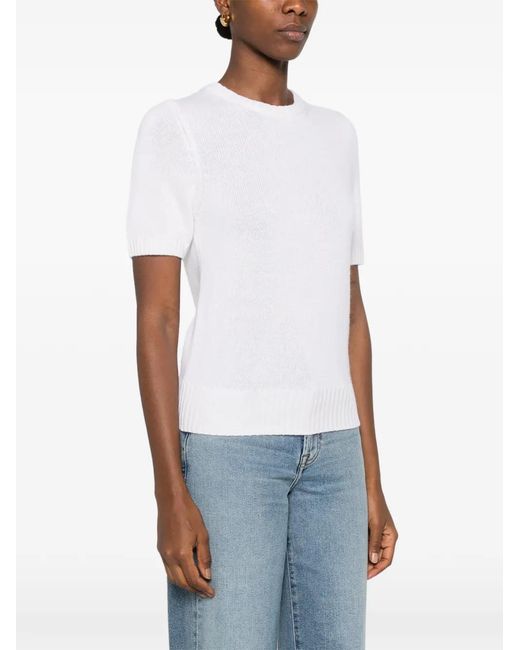 Allude White Short-Sleeve Knitted T-Shirt