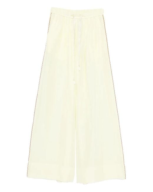 Forte_forte White Drawstring Scalloped Trousers