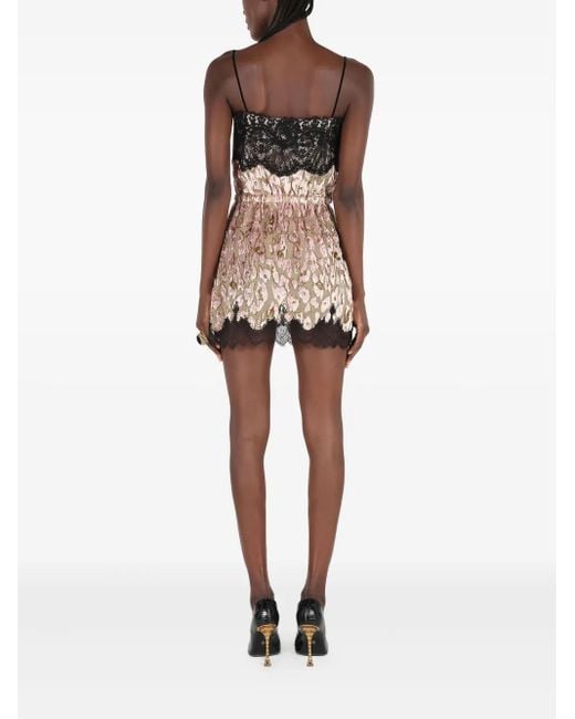 Roberto Cavalli Brown Lace-Trimmed Velvet Mini Dress