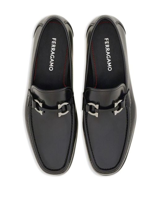 Ferragamo Black Gancini-plaque Patent-finish Loafers for men