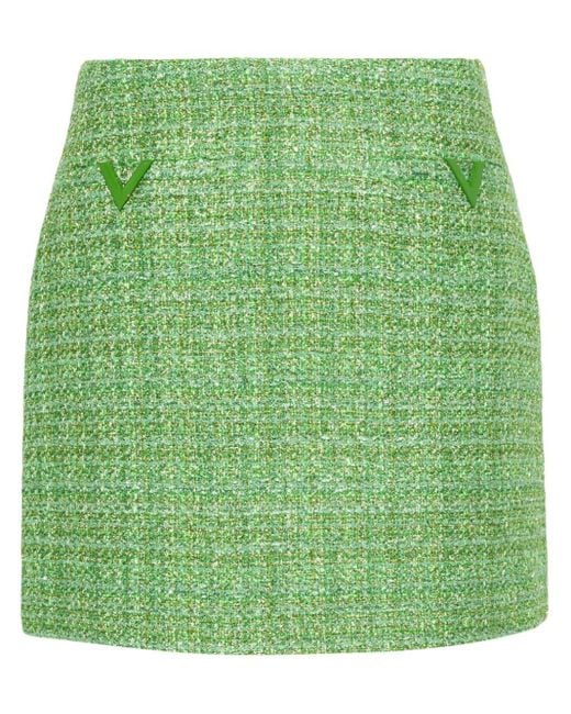 Valentino Garavani Green Metallic-threading Tweed Skirt