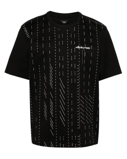 Camiseta con logo bordado Fendi de hombre de color Black