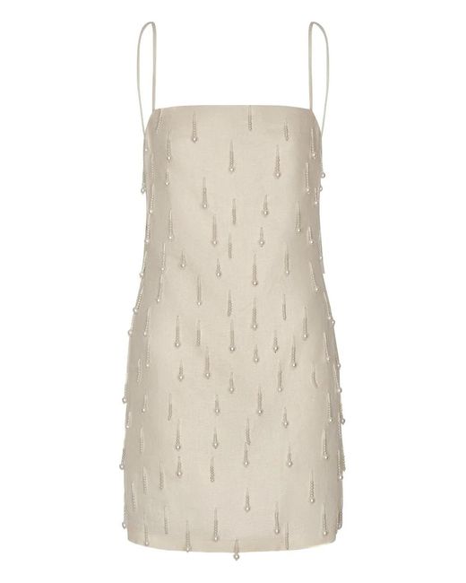 ANDRES OTALORA Natural Beaded Mini Dress