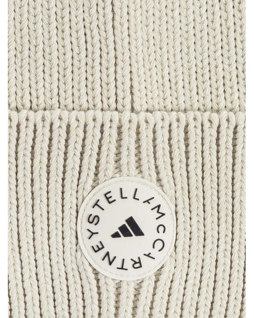Adidas By Stella McCartney White Logo-Patch Ribbed Beanie