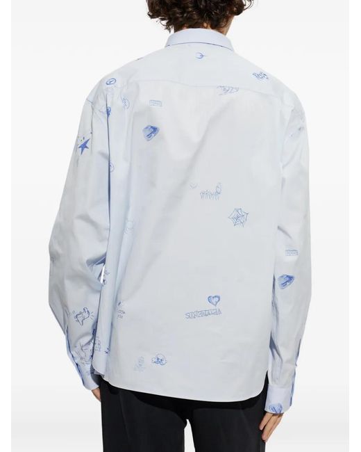 Vetements Blue Doodle-Print Buttoned Shirt for men