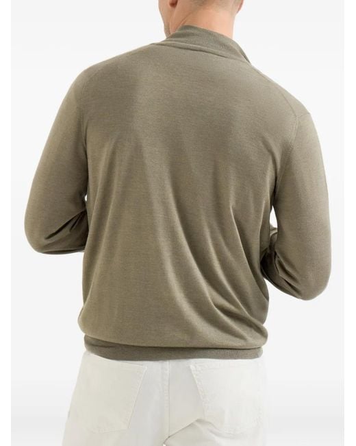Brunello Cucinelli Green Cashmere And Silk Lightweight Cardigan With Zipper for men