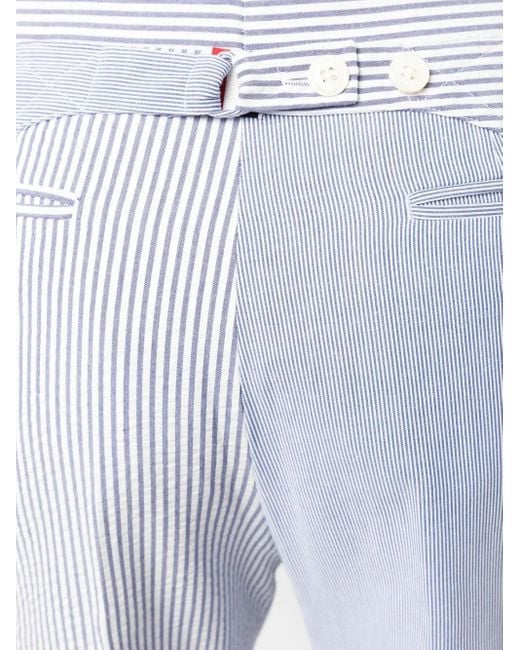 Cropped seersucker trousers Thom Browne de hombre de color Blue
