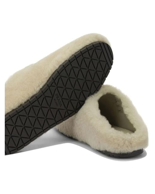 Mules Doublées De Plumes Prada en coloris White