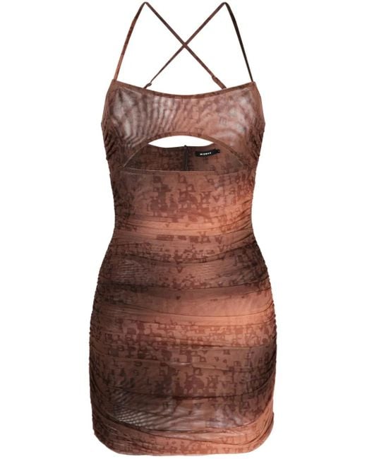 M I S B H V Brown Letter-Print Ruched Mini Dress