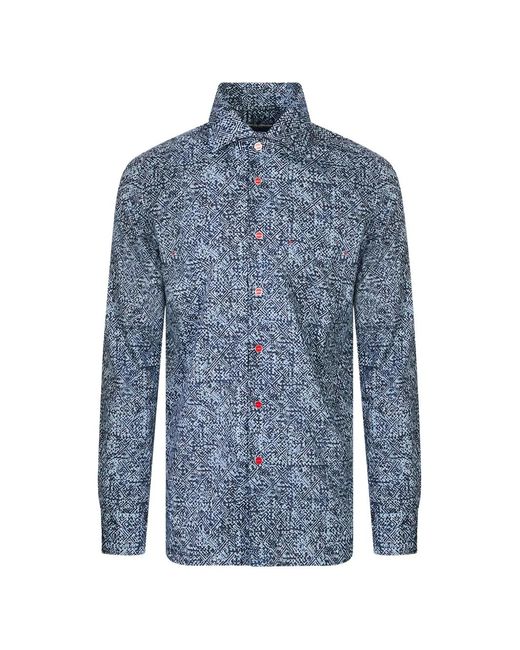 Kiton Blue Geometric-Print Shirt for men