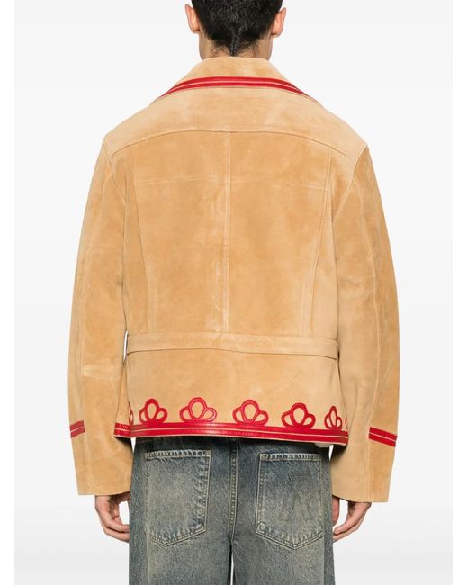 Bode Orange Trefoil Contrasting-Trim Suede Blazer for men
