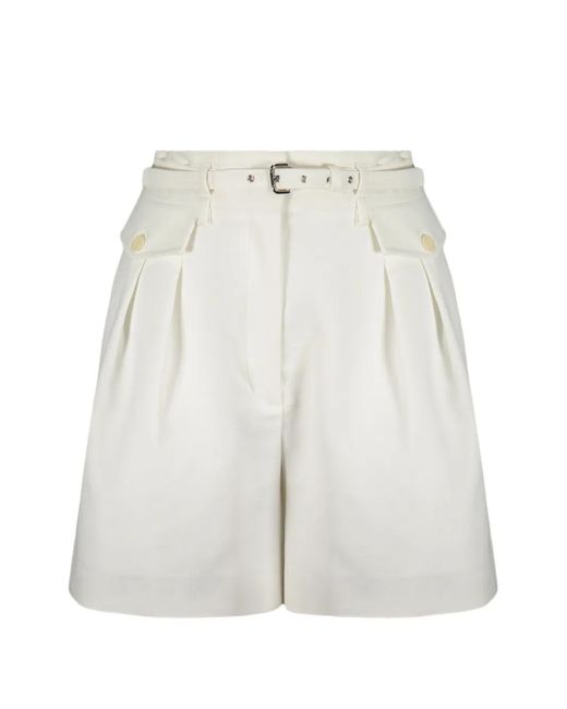 RED Valentino White Belted-Waist Pleated Shorts