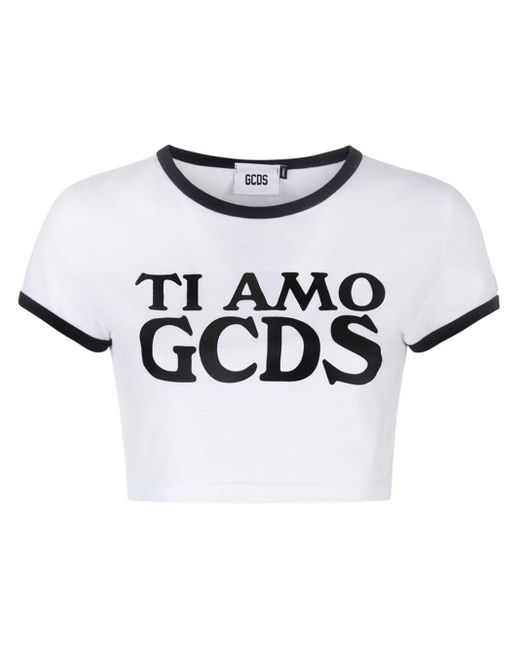 Gcds White Ti Amo Cropped T-Shirt