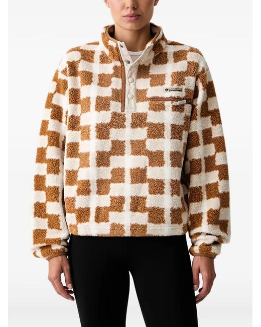Columbia Brown Helvetia Checkerboard Fleece Sweater