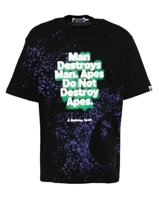 A Bathing Ape Black Spray-Print Slogan T-Shirt for men