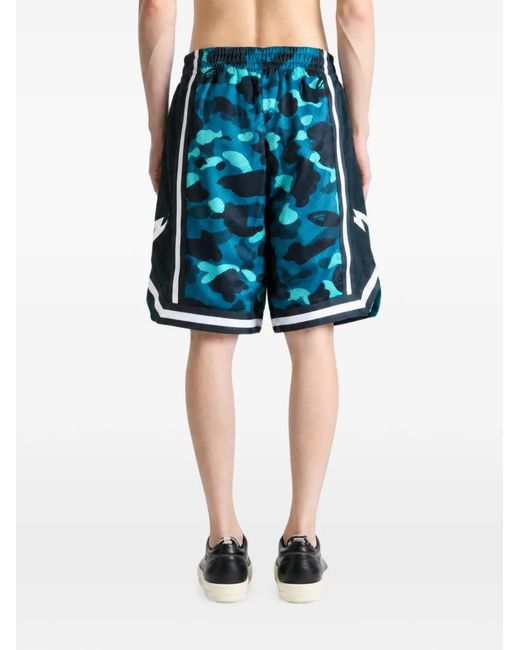 A Bathing Ape Blue Camouflage-Print Mesh Shorts for men