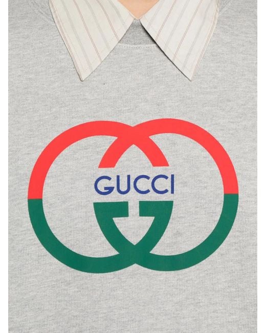 Gucci Gray Interlocking G-print Crewneck Cotton-jersey Sweatshirt for men